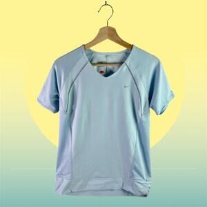 Nike FitDry Women's Large Light Blue V Neck S/S Running Athletic Top Shirt